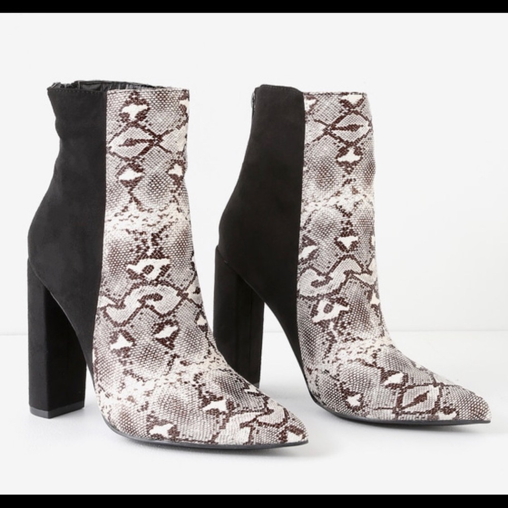 NEW KARIN NATURAL SNAKE TWO-TONE HIGH HEEL BOOTIES